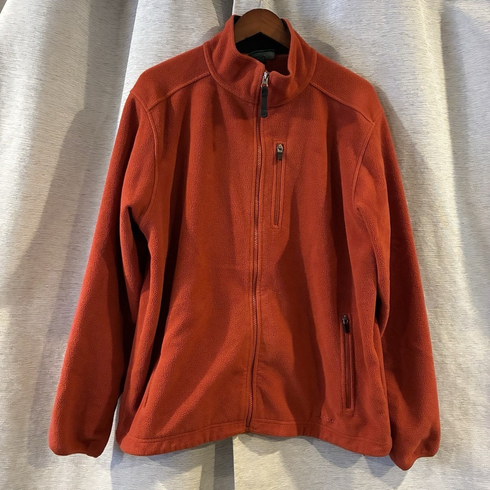 LL Bean Polartec Zip Up Fleece Jacket Mens L Outdoor Pockets Layering‎ Orange